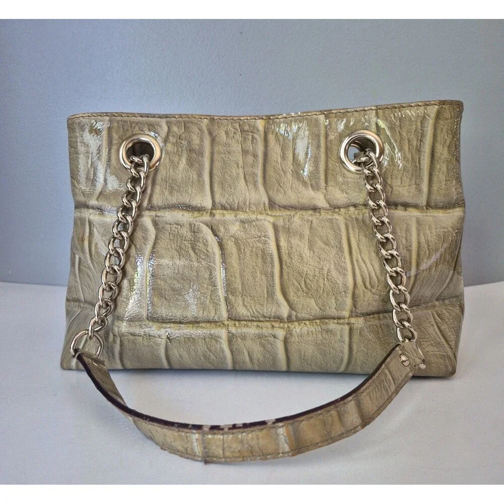 Kate Spade New York Taupe Alligator Embossed Leather Chain Link Shoulder Purse